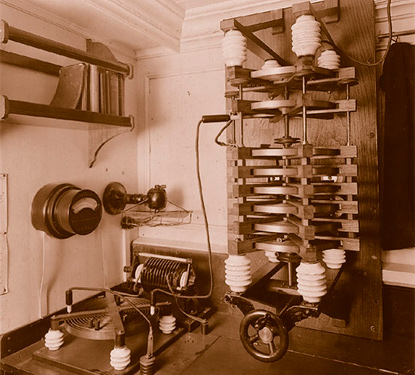 Radio Room of the 'Noordam' in 1904, the first Dutch passenger liner to be equipped with radiotelegraph.